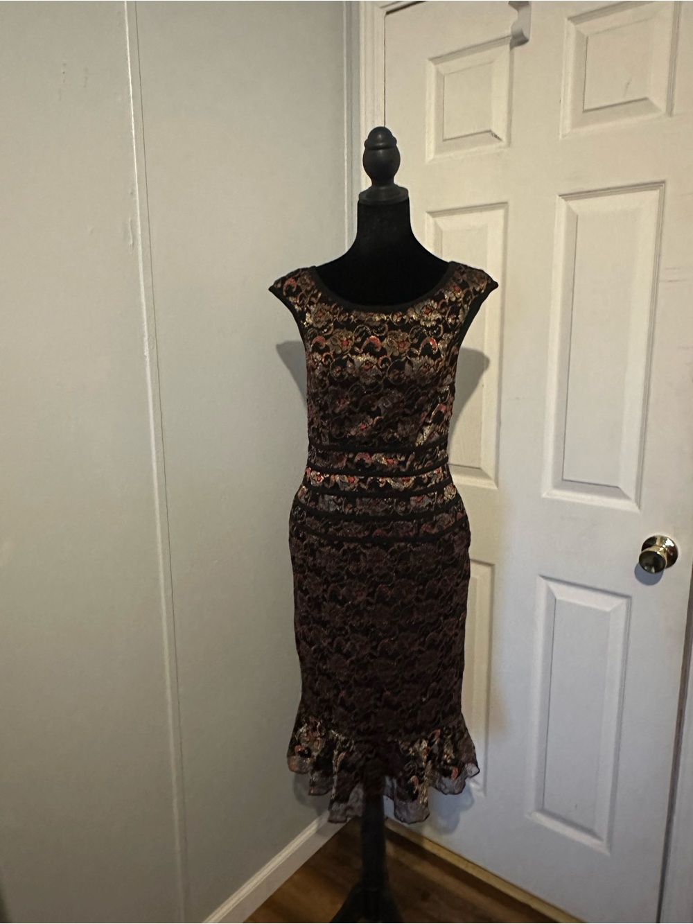 Gothic Romantic Black and Bronze Lace Evening dress‎ size 4